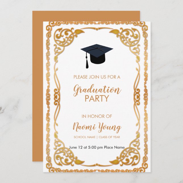 Ro Guld Blommigt Ram Inbjudningar (Fram/baksida)