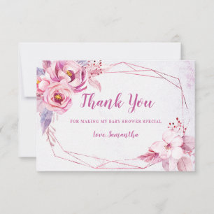 Ro Guld Blommigt Rosa Lila Geometric Baby Shower Tack Kort