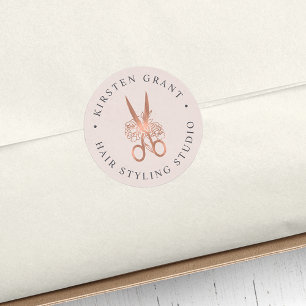Ro Guld Blommigt Scissor Logotyp Runt Klistermärke