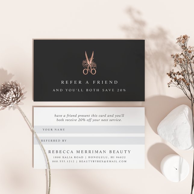 Ro Guld Blommigt Scissor Logotyp | Salon Rabattkort (Skapare uppladdad)