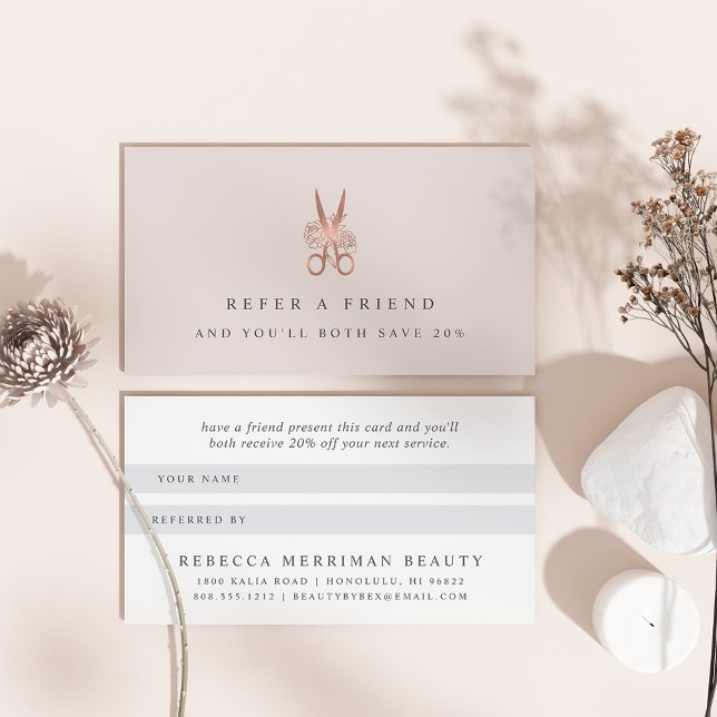 Ro Guld Blommigt Scissor Logotyp | Salon Rabattkort (Skapare uppladdad)