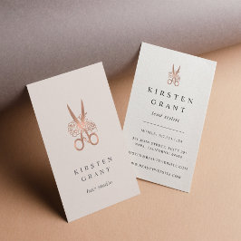 Ro Guld Blommigt Scissors Logotyp Hairstylist Visitkort
