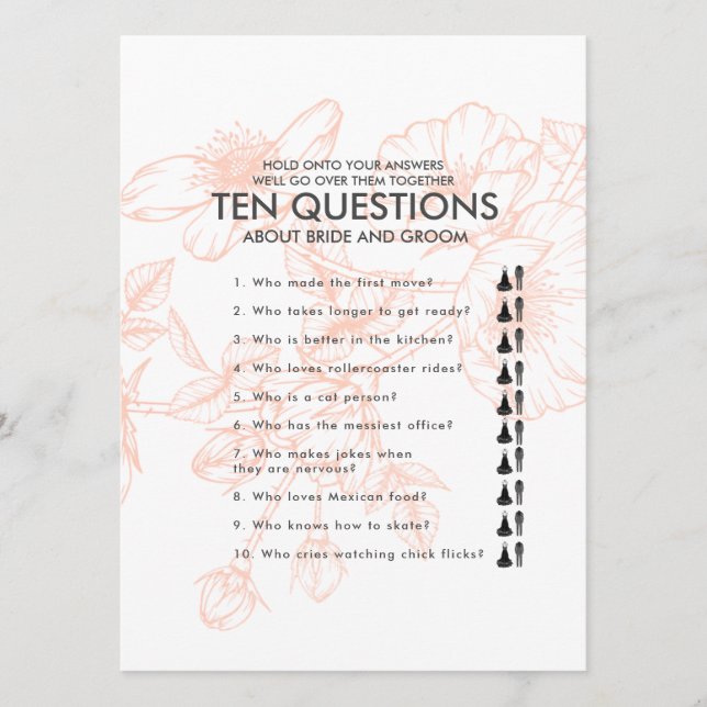 Ro Guld Blommigt tio frågor Bröllop Game (Framsida)