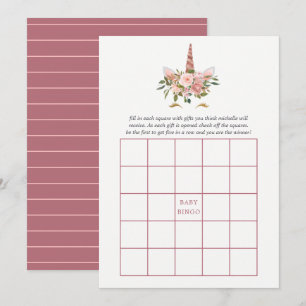  & Ro Guld Blommigt Unicorn Baby Shower Bingo Inbjudningar