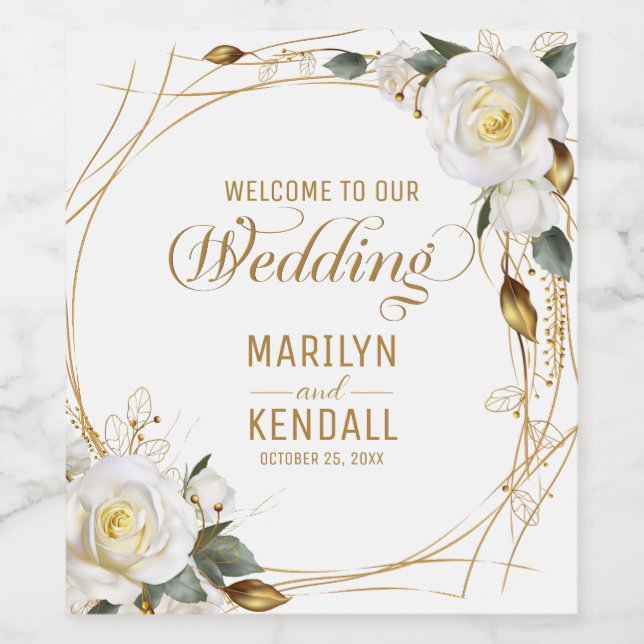 Ro Guld Blommigt Vinflaska Etikett (Singel etikett)