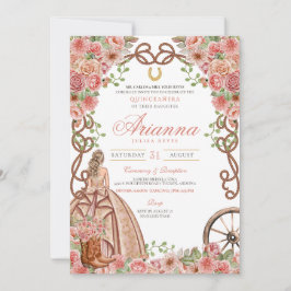 Ro Guld Blommigt Western Elegant Quinceañera Inbjudningar