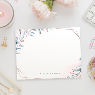 Ro Guld Blue Greenery Personlig Stationery Anteckningskort