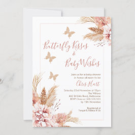 Ro Guld Boho Blommigt Butterfly Kisses Baby Shower Inbjudningar