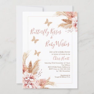 Ro Guld Boho Blommigt Butterfly Kisses Baby Shower Inbjudningar