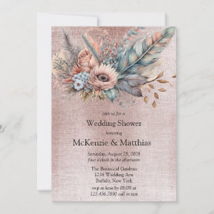 Ro Guld Boho Blommigt Feather Möhippa Inbjudningar