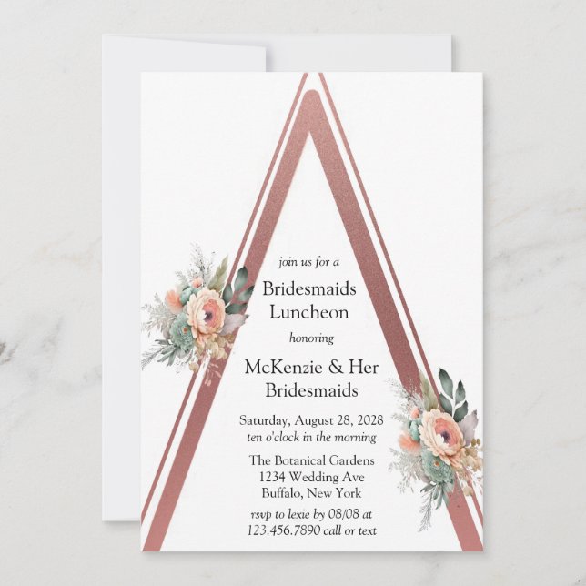 Ro Guld Boho Blommigt Triangle Bridesmaids Lunch Inbjudningar (Framsida)