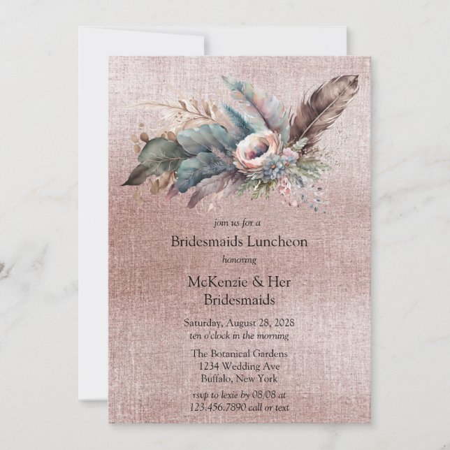 Ro Guld Boho Blommigt Triangle Bridesmaids Lunch Inbjudningar (Framsida)