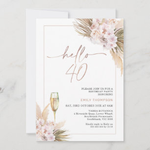 Ro Guld Boho Dry Blommigt Pampas 40:e födelsedagen Inbjudningar