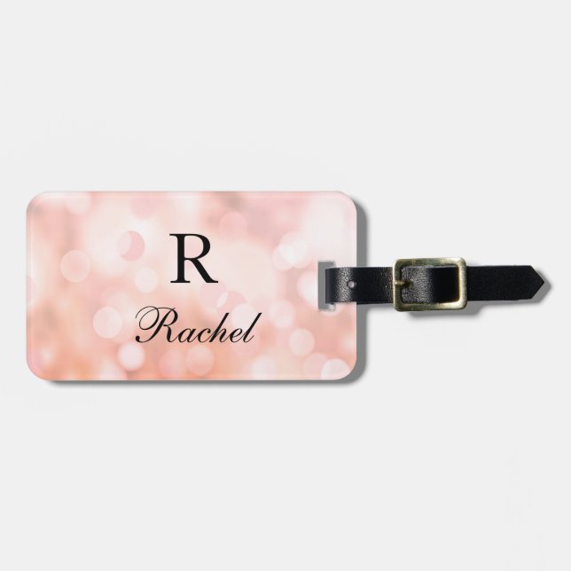 Ro Guld Bokeh Monogram Namn Initial Girly Chic Bagagebricka (Horisontell Framsida)