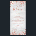 Ro Guld Botaniska Blommigten Grått Bröllop Menu Meny<br><div class="desc">Ro Guld botaniska Blommigtar och Light Grått Watercolor med trendig handskrivet typsnitt Elegant Modern Bröllop Menu-kort med trendig Hand-bokstavsteckensnitt! ~ Kolla min butik för att se hela samlingen i bröllop med den här designen!</div>