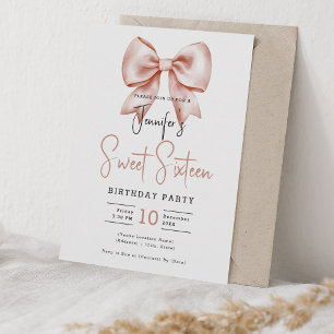 Ro Guld Bow Coquette Cute Script Sweet 16 Inbjudningar