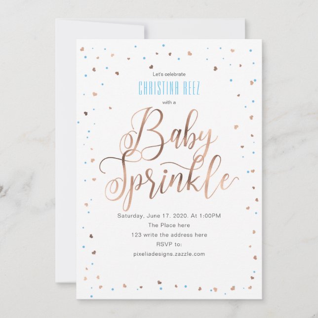 Ro guld, Boy, Modern, Baby Sprinkle-inbjudan Inbjudningar (Framsida)
