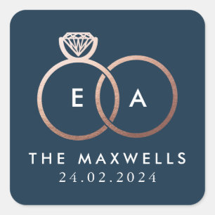 Ro Guld Bröllop Ring Monogram Namn: flottan av dat Fyrkantigt Klistermärke