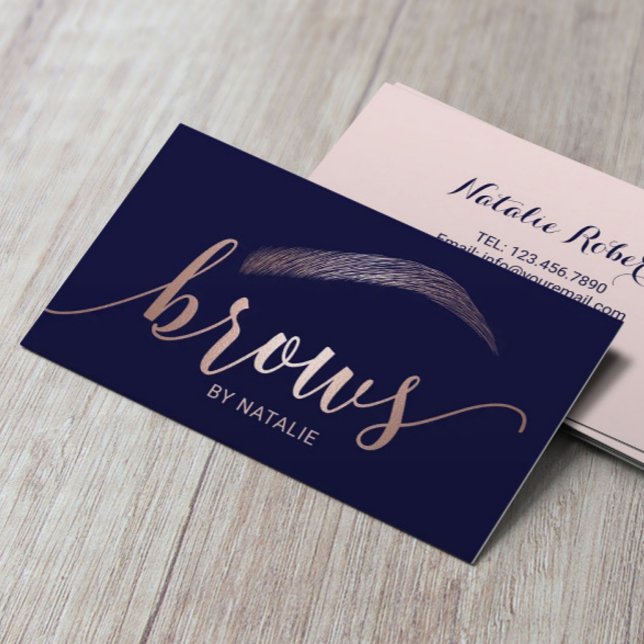Ro Guld Brows Microblading Salon Typography Navy Visitkort (Skapare uppladdad)