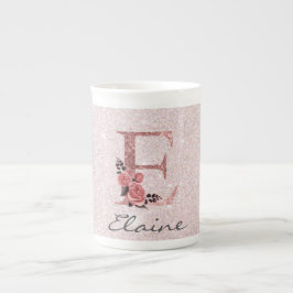 Ro Guld Brushed Glitter Monogram Namn Benporslin Mugg