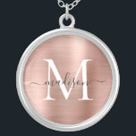 Ro Guld Brushed Metall Foil Monogram Namn Silverpläterat Halsband<br><div class="desc">Ro Guld,  borstat,  Metall,  monogramskript Namn,  fäst vid Necklace</div>