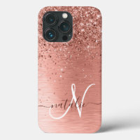 Ro Guld Brushed Metall Glitter Monogram Namn