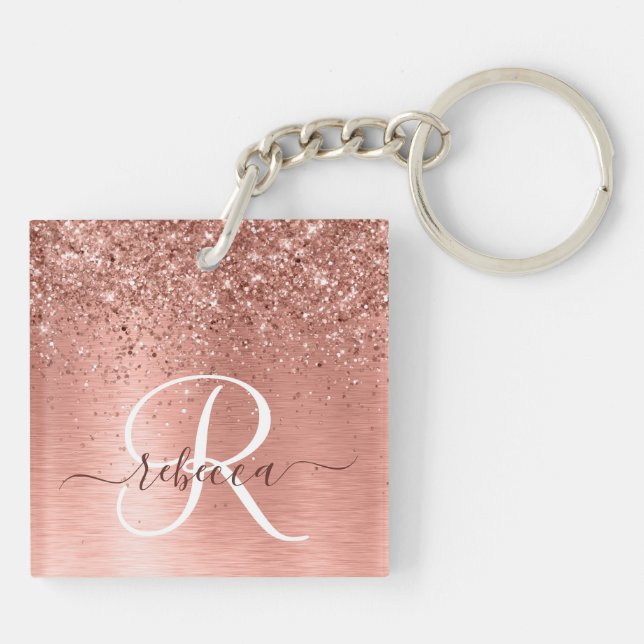 Ro Guld Brushed Metall Glitter Monogram Namn (Baksidan)