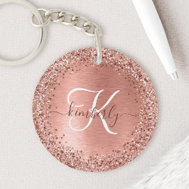 Ro Guld Brushed Metall Glitter Monogram Namn