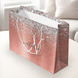 Ro Guld Brushed Metall Glitter Monogram Namn