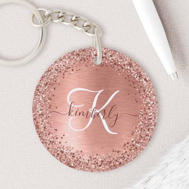 Ro Guld Brushed Metall Glitter Monogram Namn (Skapare uppladdad)