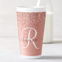 Ro Guld Brushed Metall Glitter Monogram Namn
