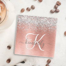 Ro Guld Brushed Metall Glitter Monogram Namn