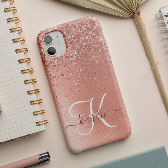 Ro Guld Brushed Metall Glitter Monogram Namn (Skapare uppladdad)