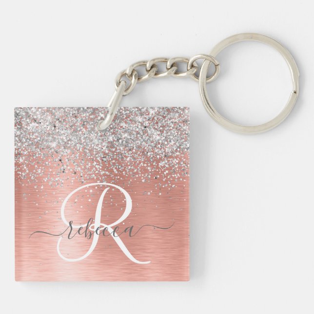 Ro Guld Brushed Metall Glitter Monogram Namn (Baksidan)