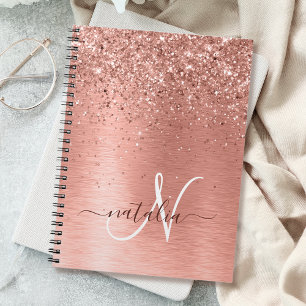 Ro Guld Brushed Metall Glitter Monogram Namn Anteckningsbok