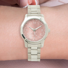 Ro Guld Brushed Metall Glitter Monogram Namn Armbandsur
