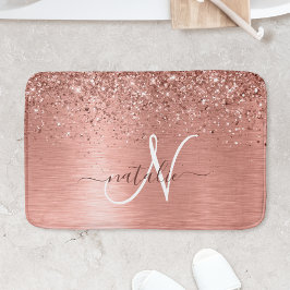 Ro Guld Brushed Metall Glitter Monogram Namn Badrumsmatta