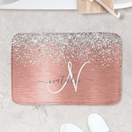 Ro Guld Brushed Metall Glitter Monogram Namn Badrumsmatta