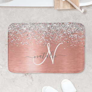 Ro Guld Brushed Metall Glitter Monogram Namn Badrumsmatta