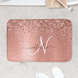 Ro Guld Brushed Metall Glitter Monogram Namn Badrumsmatta