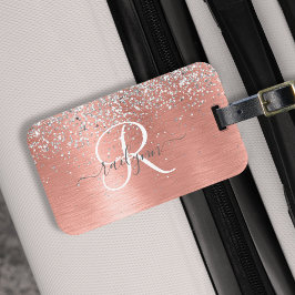 Ro Guld Brushed Metall Glitter Monogram Namn Bagagebricka