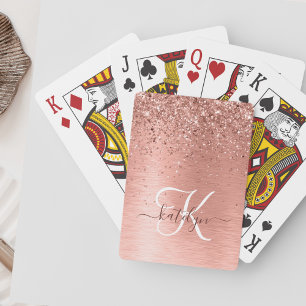 Ro Guld Brushed Metall Glitter Monogram Namn Casinokort