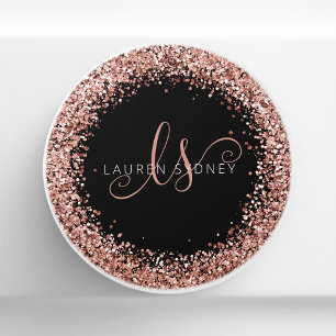 Ro Guld Brushed Metall Glitter Monogram Namn Cera Knopp