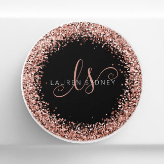 Ro Guld Brushed Metall Glitter Monogram Namn Cera Knopp
