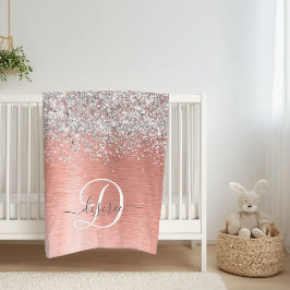 Ro Guld Brushed Metall Glitter Monogram Namn Fleecefilt