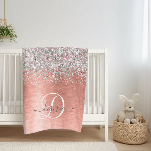 Ro Guld Brushed Metall Glitter Monogram Namn Fleecefilt