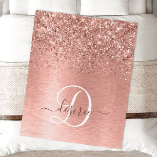 Ro Guld Brushed Metall Glitter Monogram Namn Fleecefilt