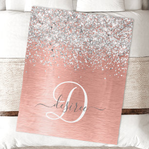 Ro Guld Brushed Metall Glitter Monogram Namn Fleecefilt