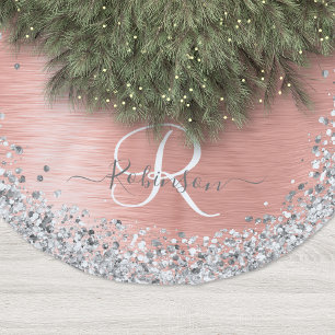 Ro Guld Brushed Metall Glitter Monogram Namn Julgransmatta Borstad Polyester