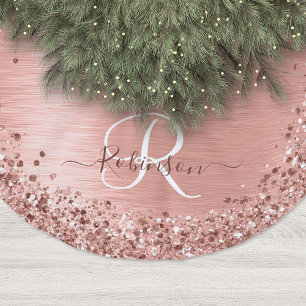 Ro Guld Brushed Metall Glitter Monogram Namn Julgransmatta Borstad Polyester